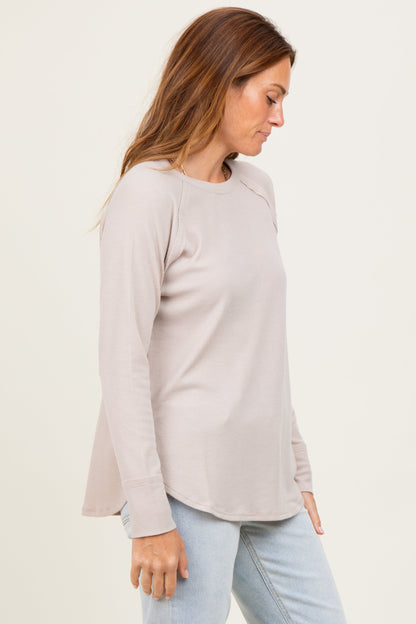 Beige Baby Waffle Knit Long Sleeve Top