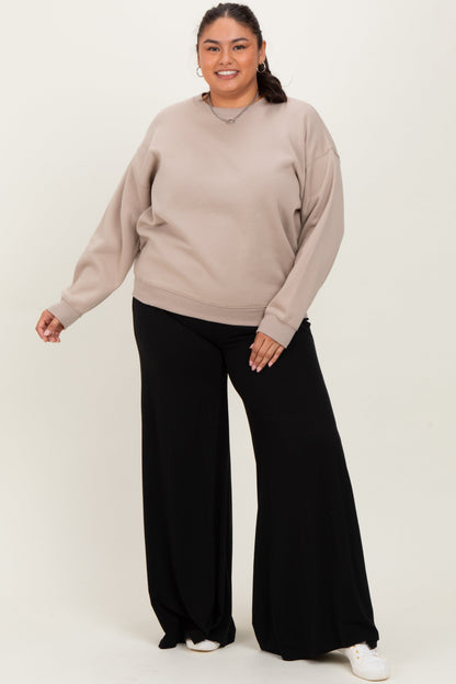 Beige Basic Fleece Crewneck Sweatshirt