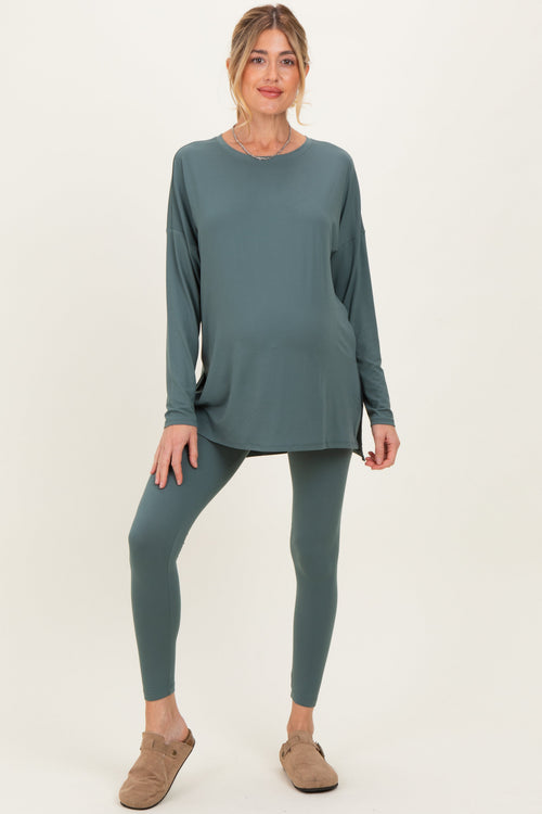 Ash Jade Brushed Knit Oversized Top and Legging Maternity Set