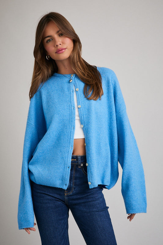 Aqua Classic Crew Neck Button Cardigan
