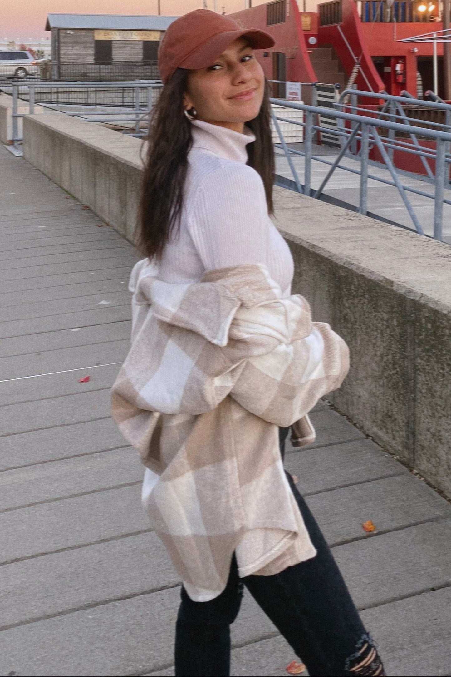 Beige Plaid Knit Shirt Jacket