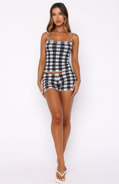 Iconic Duo Knit Cami Top Navy/Cream Gingham