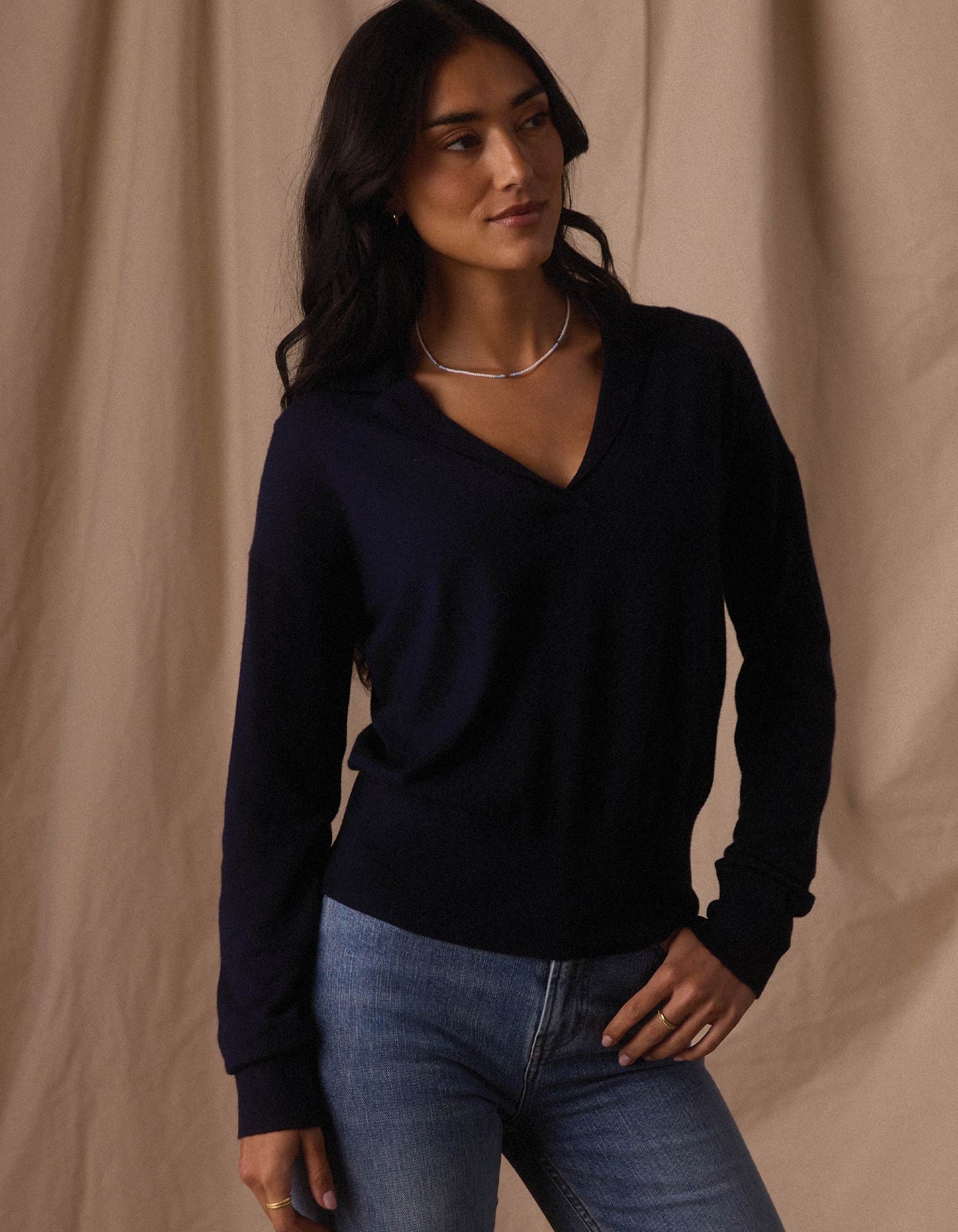 Ravello Long Sleeve Polo in Navy