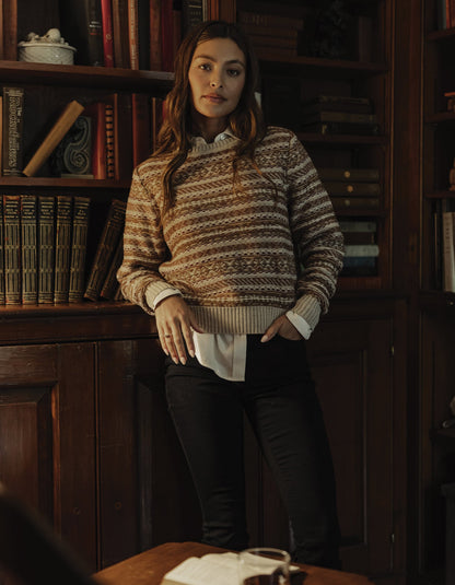 Reverse Fair Isle Crew in Cream Multi